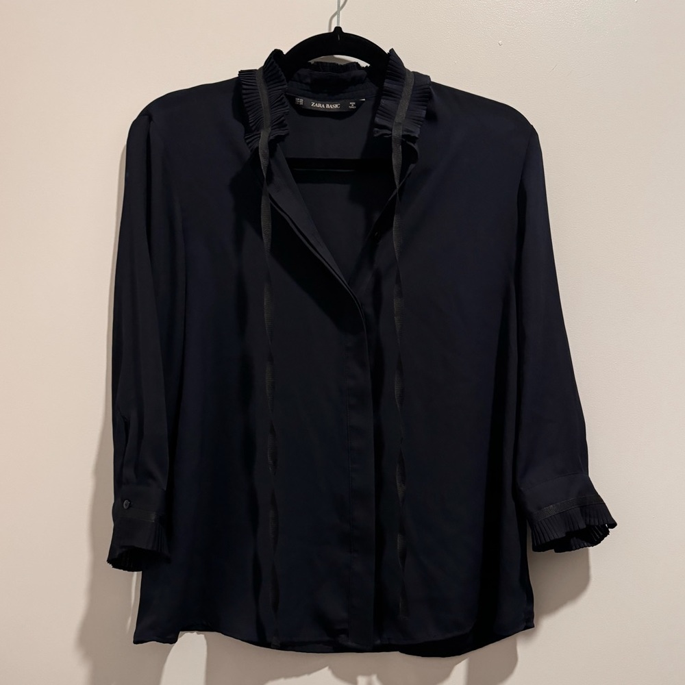 Zara basic workwear top navy blue
